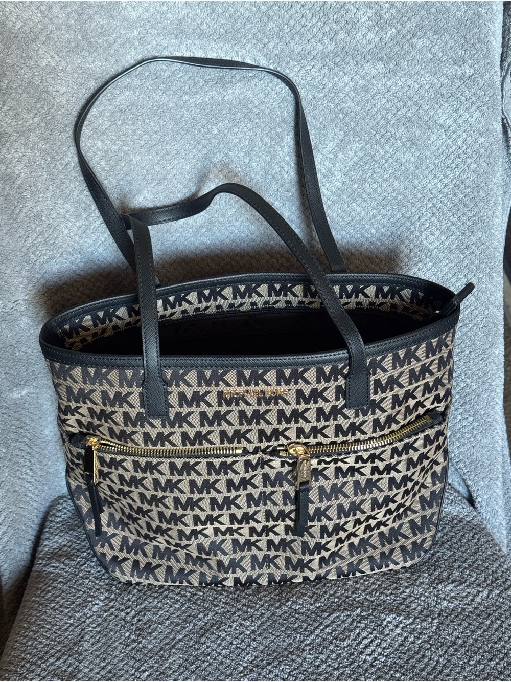 Michael Kors Black and Tan MK Logo Tote